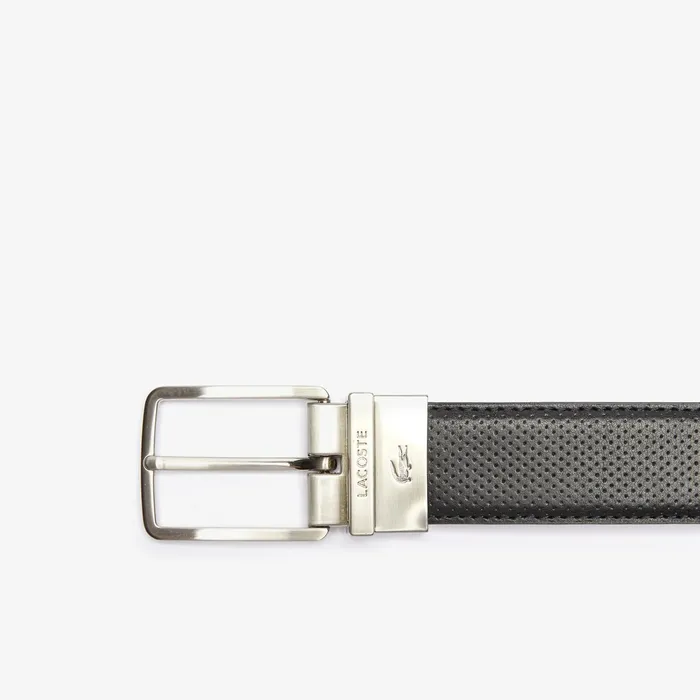 EngravedBuckle Reversible Piqu Leather Belt Black Mens Lacoste Belts Popular