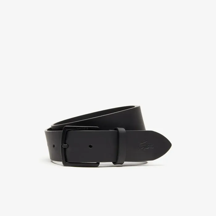 EngravedBuckle Smooth Leather Belt Black Mens Lacoste Belts Near Me