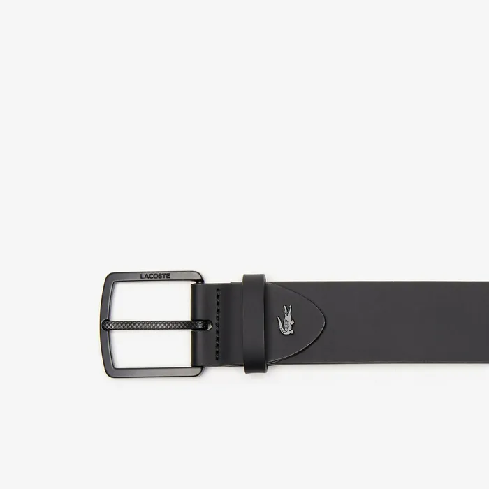 EngravedBuckle Smooth Leather Belt Black Mens Lacoste Belts Near Me