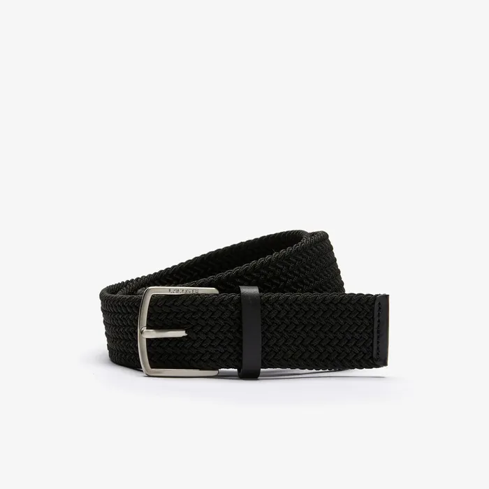Engraved Buckle Stretch Knitted Belt Black Mens Lacoste Belts Popular