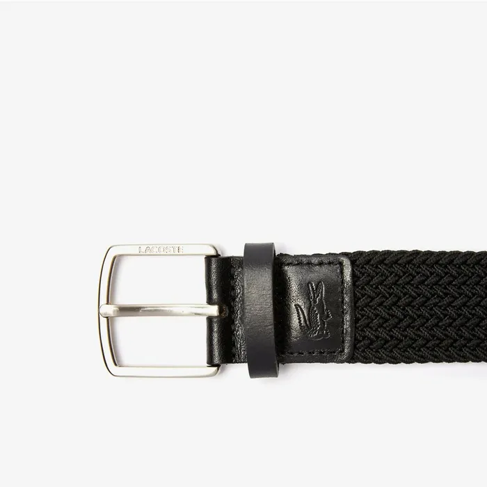 Engraved Buckle Stretch Knitted Belt Black Mens Lacoste Belts Popular