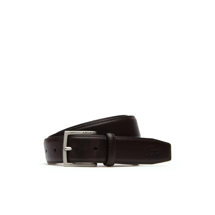 Engraved Tongue Buckle Leather Belt Brown Mens Lacoste Belts Cheap On Sale