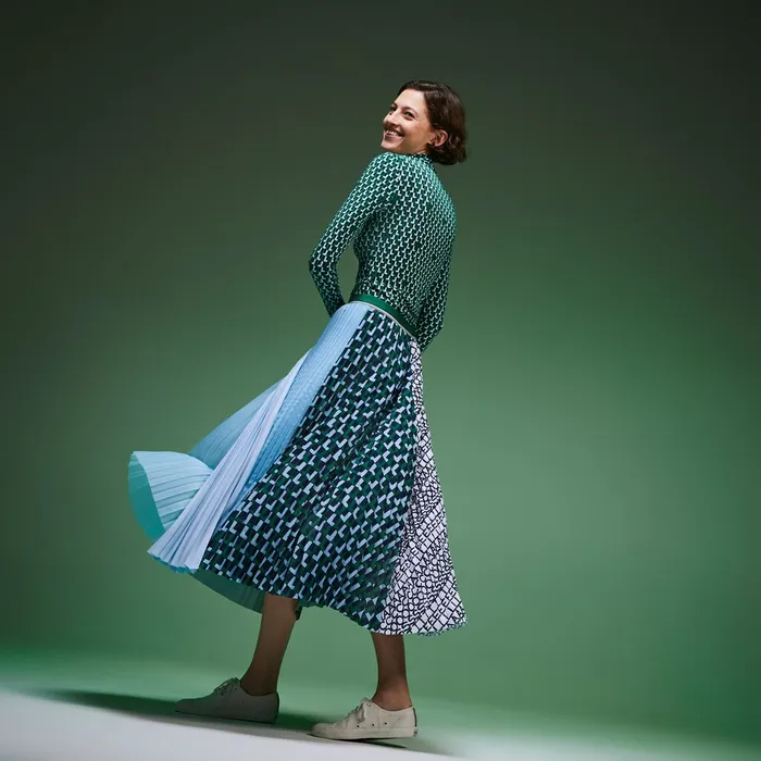 Fashion Show Asymetrical Printed Skirt GreenLight BlueNavy BlueWhite Womens Lacoste Dresses and Skirts Online