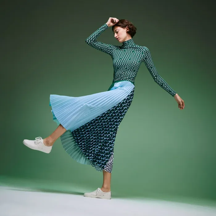 Fashion Show Asymetrical Printed Skirt GreenLight BlueNavy BlueWhite Womens Lacoste Dresses and Skirts Online