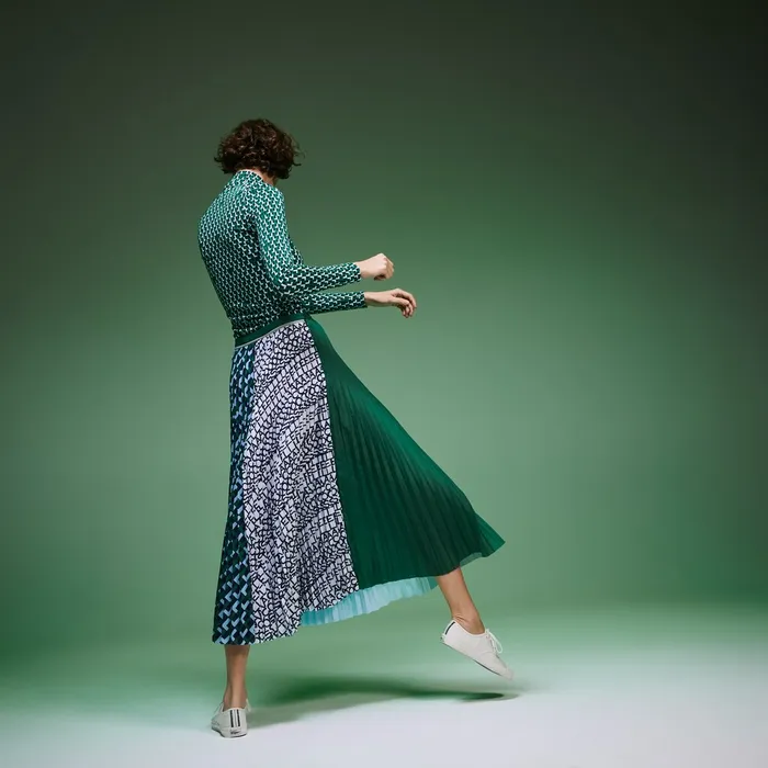 Fashion Show Asymetrical Printed Skirt GreenLight BlueNavy BlueWhite Womens Lacoste Dresses and Skirts Online