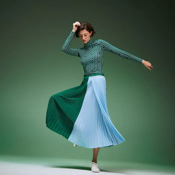 Fashion Show Asymetrical Printed Skirt GreenLight BlueNavy BlueWhite Womens Lacoste Dresses and Skirts Online