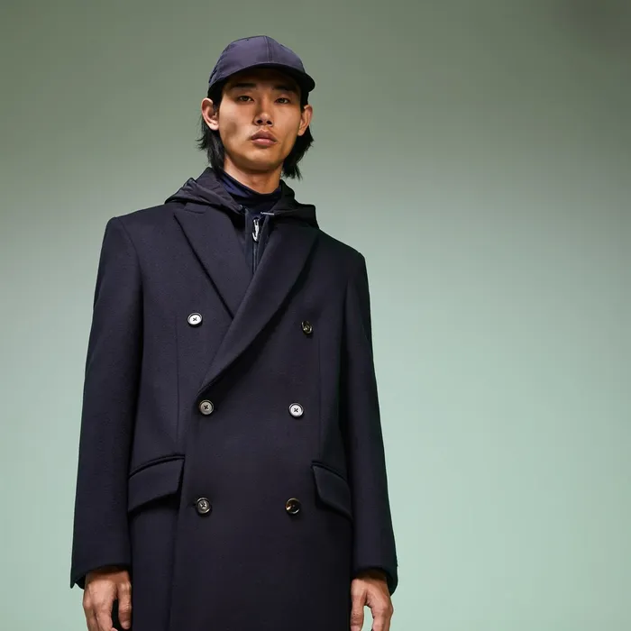 Fashion Show DoubleBreasted Coat Navy Blue Mens Lacoste Jackets and Coats Online Outlet Store