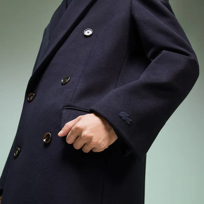 Fashion Show DoubleBreasted Coat Navy Blue Mens Lacoste Jackets and Coats Online Outlet Store