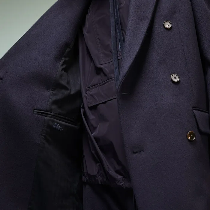 Fashion Show DoubleBreasted Coat Navy Blue Mens Lacoste Jackets and Coats Online Outlet Store