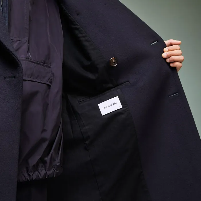 Fashion Show DoubleBreasted Coat Navy Blue Mens Lacoste Jackets and Coats Online Outlet Store
