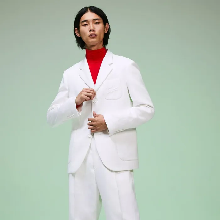 Fashion Show Solid Blazer with Chest Pocket White Mens Lacoste Jackets and Coats Store Fashion Show Solid Blazer with Chest Pocket White Mens Lacoste Jackets and Coats Store