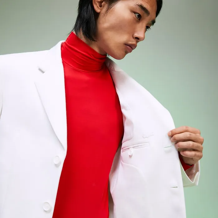 Fashion Show Solid Blazer with Chest Pocket White Mens Lacoste Jackets and Coats Store