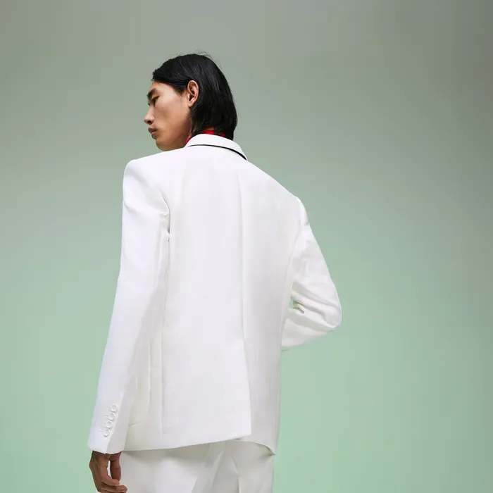 Fashion Show Solid Blazer with Chest Pocket White Mens Lacoste Jackets and Coats Store