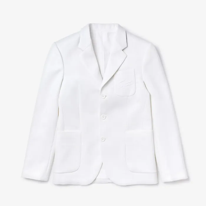 Fashion Show Solid Blazer with Chest Pocket White Mens Lacoste Jackets and Coats Store