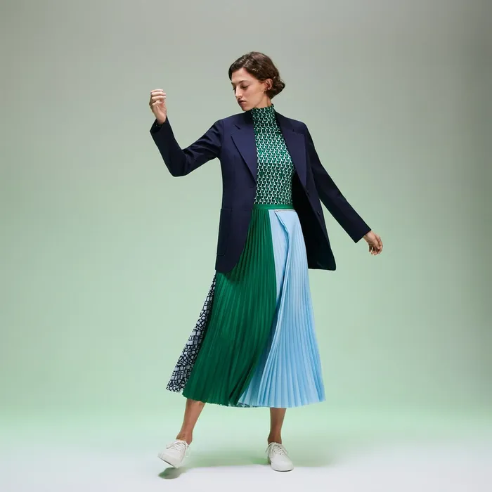 Fashion Show Solid Wool Blend Blazer Navy Blue Womens Lacoste Jackets and Coats Cheap On Sale