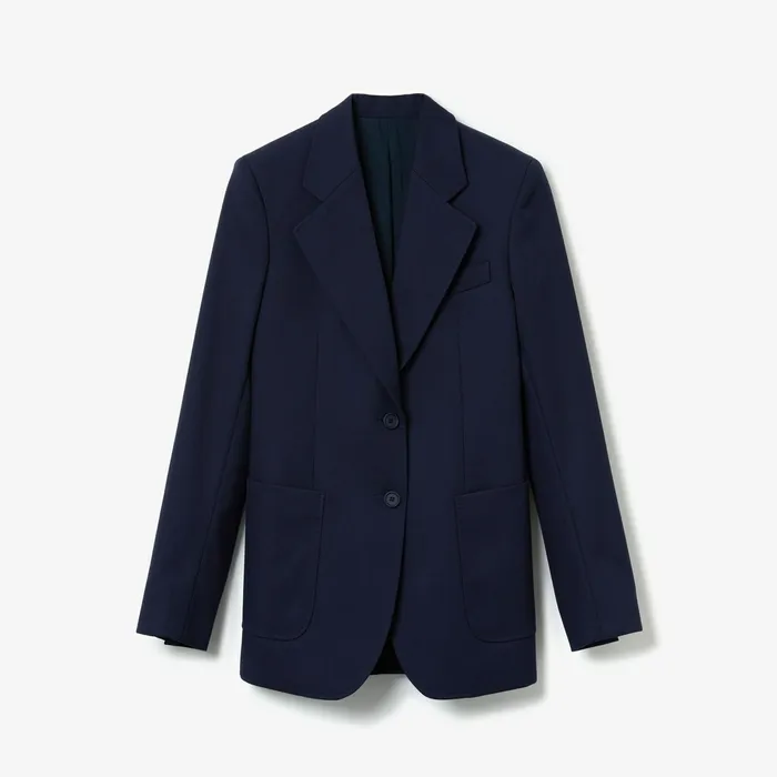 Fashion Show Solid Wool Blend Blazer Navy Blue Womens Lacoste Jackets and Coats Cheap On Sale