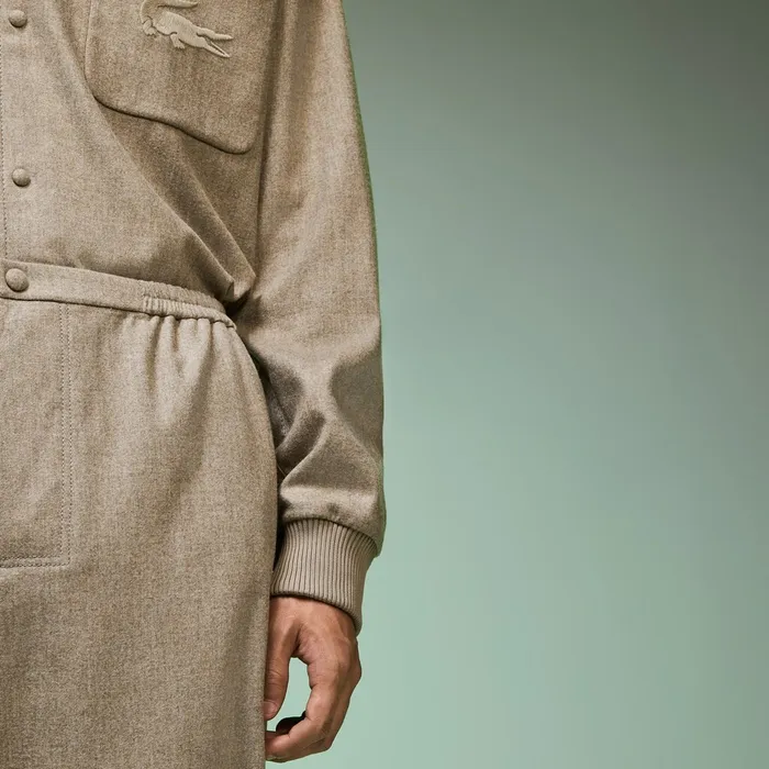 Fashion Show Solid Wool Shirt with Chest Pocket Light Brown Mens Lacoste Button Down Shirts USA