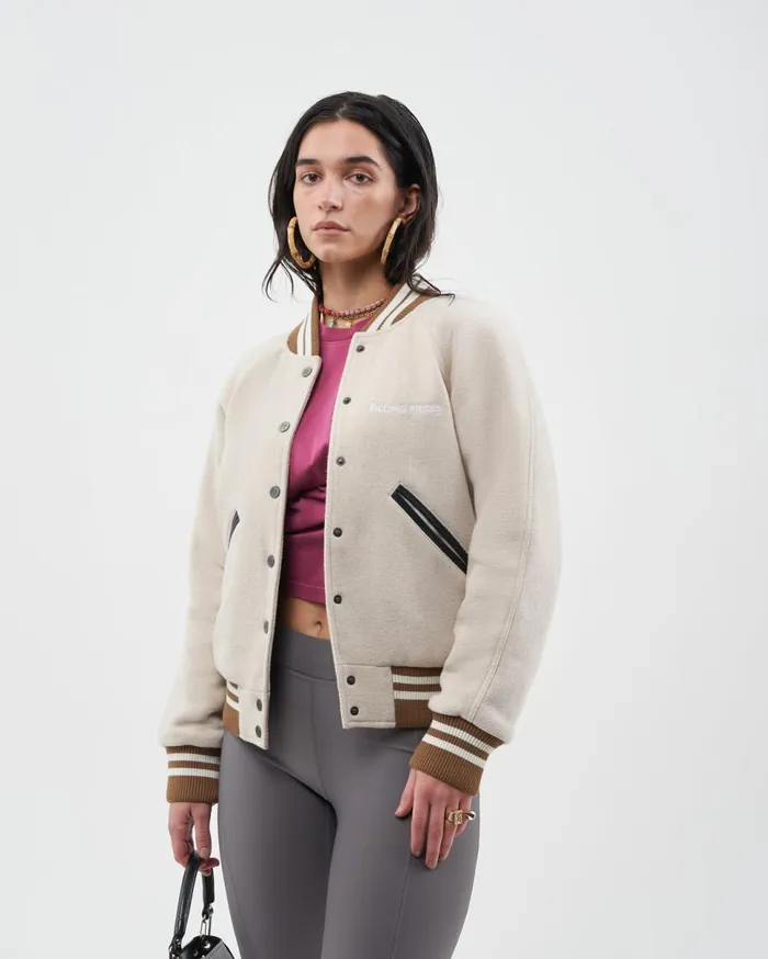 Female Varsity Jacket Off White Beige Women Filling Pieces Coats and Jackets