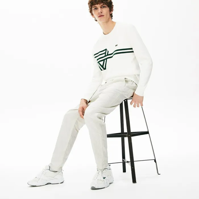 Fine Striped Cotton Linen Chinos WhiteDark Grey Mens Lacoste Pants and Shorts USA Fine Striped Cotton Linen Chinos WhiteDark Grey Mens Lacoste Pants and Shorts USA