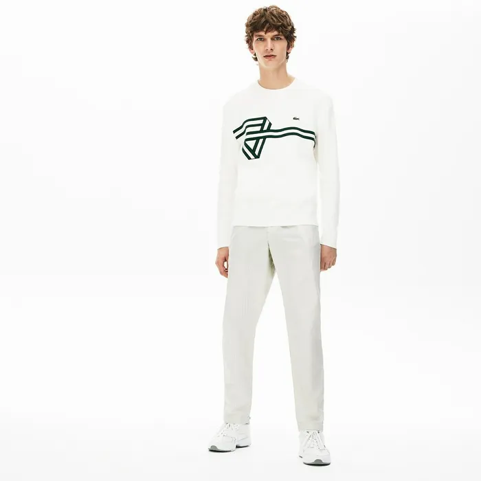 Fine Striped Cotton Linen Chinos WhiteDark Grey Mens Lacoste Pants and Shorts USA