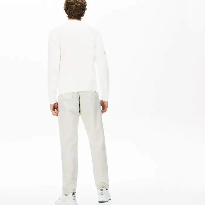 Fine Striped Cotton Linen Chinos WhiteDark Grey Mens Lacoste Pants and Shorts USA