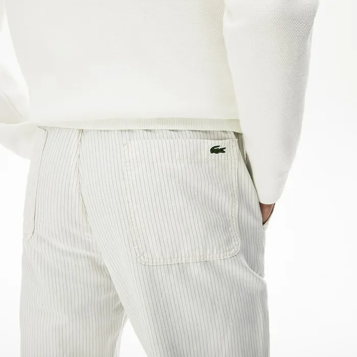 Fine Striped Cotton Linen Chinos WhiteDark Grey Mens Lacoste Pants and Shorts USA