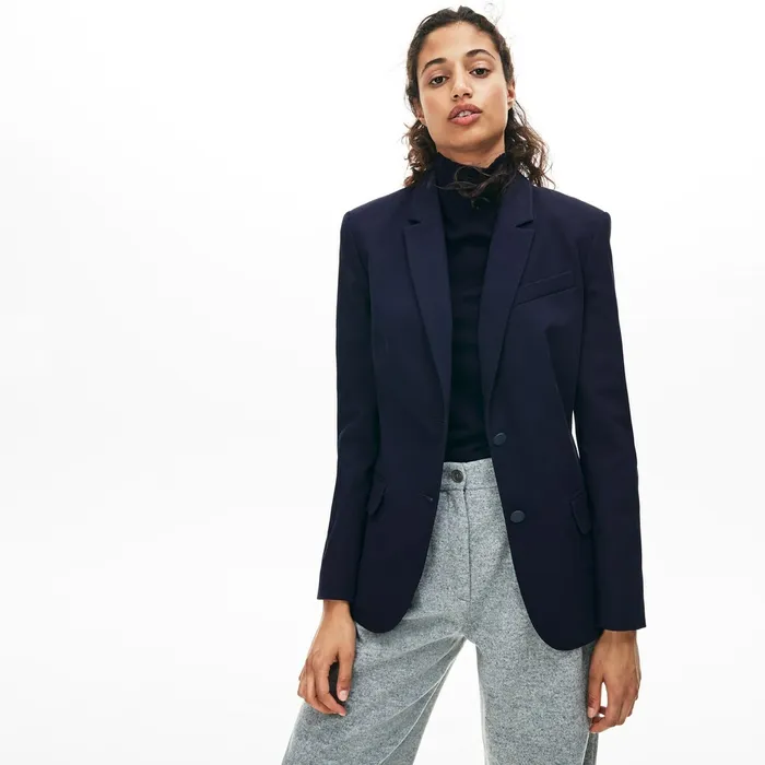 Fitted Stretch Cotton Blazer Navy Blue Womens Lacoste Jackets and Coats Outlet Factory Fitted Stretch Cotton Blazer Navy Blue Womens Lacoste Jackets and Coats Outlet Factory