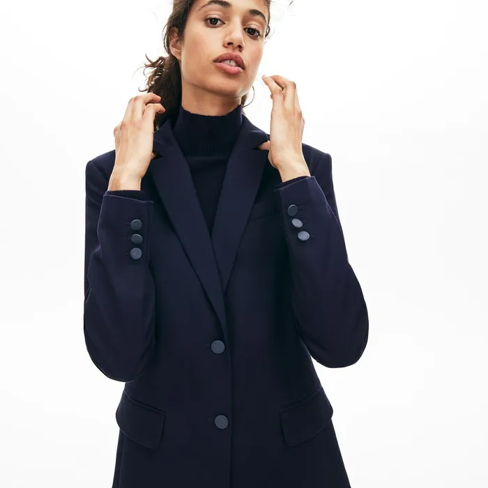 Fitted Stretch Cotton Blazer Navy Blue Womens Lacoste Jackets and Coats Outlet Factory