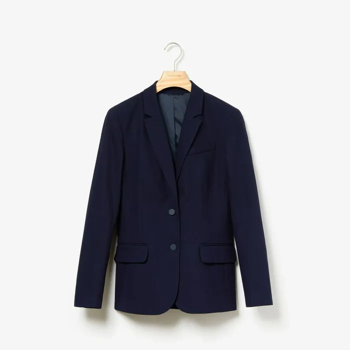 Fitted Stretch Cotton Blazer Navy Blue Womens Lacoste Jackets and Coats Outlet Factory