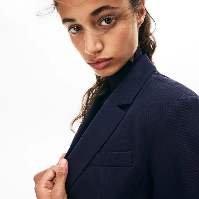 Fitted Stretch Cotton Blazer Navy Blue Womens Lacoste Jackets and Coats Outlet Factory