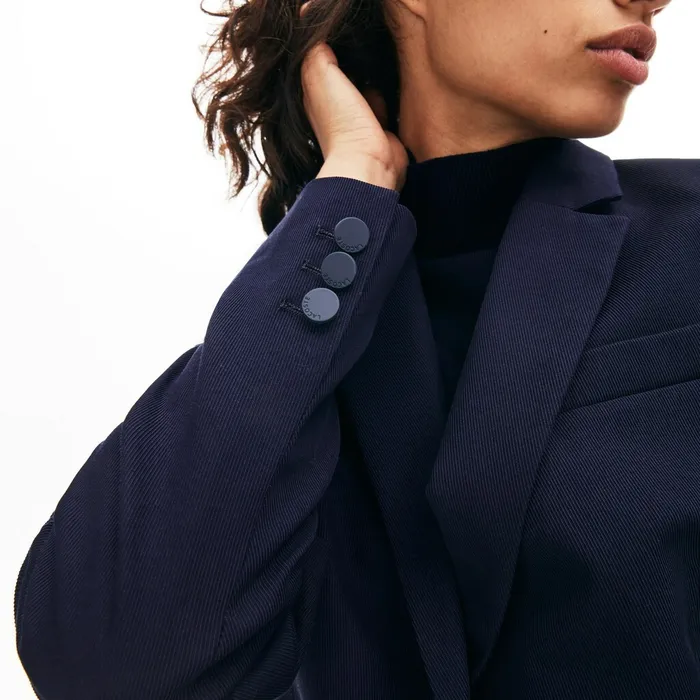 Fitted Stretch Cotton Blazer Navy Blue Womens Lacoste Jackets and Coats Outlet Factory