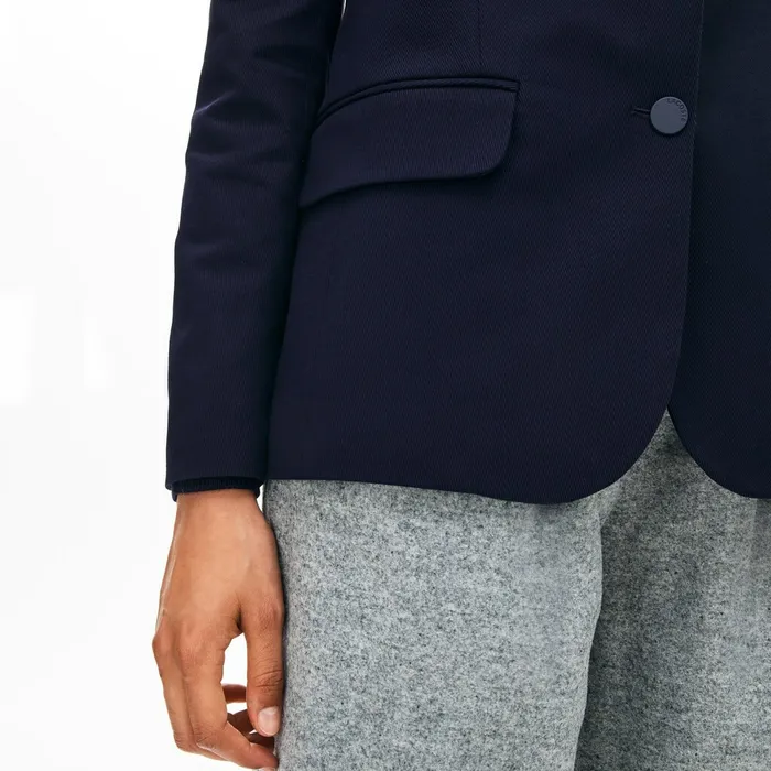 Fitted Stretch Cotton Blazer Navy Blue Womens Lacoste Jackets and Coats Outlet Factory