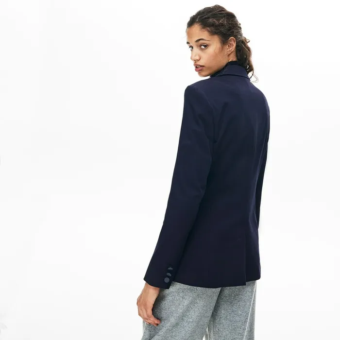 Fitted Stretch Cotton Blazer Navy Blue Womens Lacoste Jackets and Coats Outlet Factory