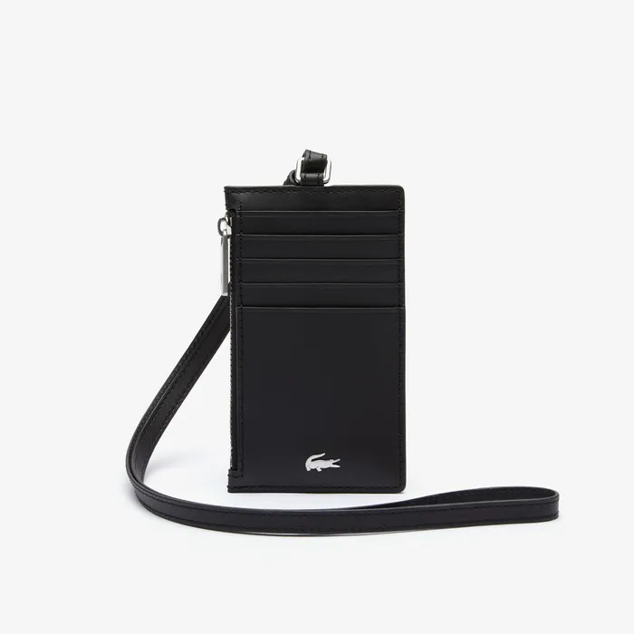 Fitzgerald Leather Neck Strap Zippered Card Holder Black Mens Lacoste Small Leather Goods Gift for Friend Fitzgerald Leather Neck Strap Zippered Card Holder Black Mens Lacoste Small Leather Goods Gift for Friend