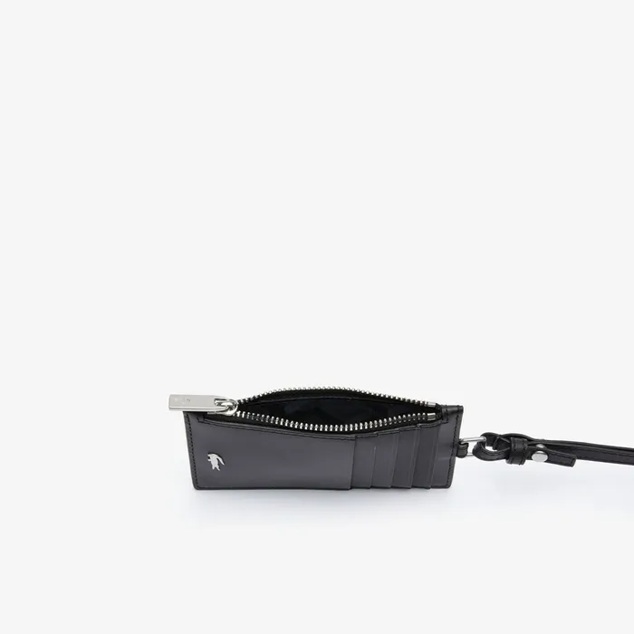 Fitzgerald Leather Neck Strap Zippered Card Holder Black Mens Lacoste Small Leather Goods Gift for Friend