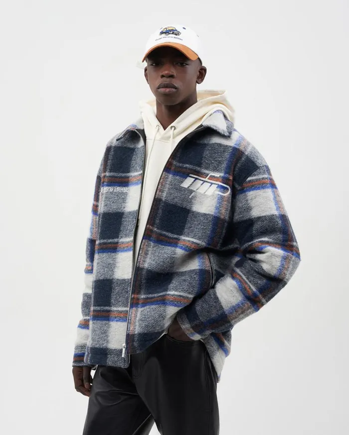 Flannel Jacket Differs Melange Blue WomenMen Filling Pieces Coats and Jackets