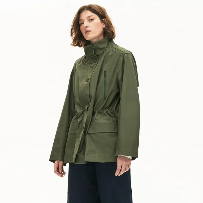 Flared WaterResistant Parka Khaki Green Womens Lacoste Jackets and Coats USA