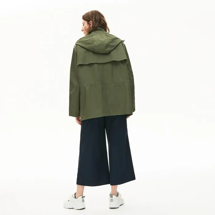 Flared WaterResistant Parka Khaki Green Womens Lacoste Jackets and Coats USA