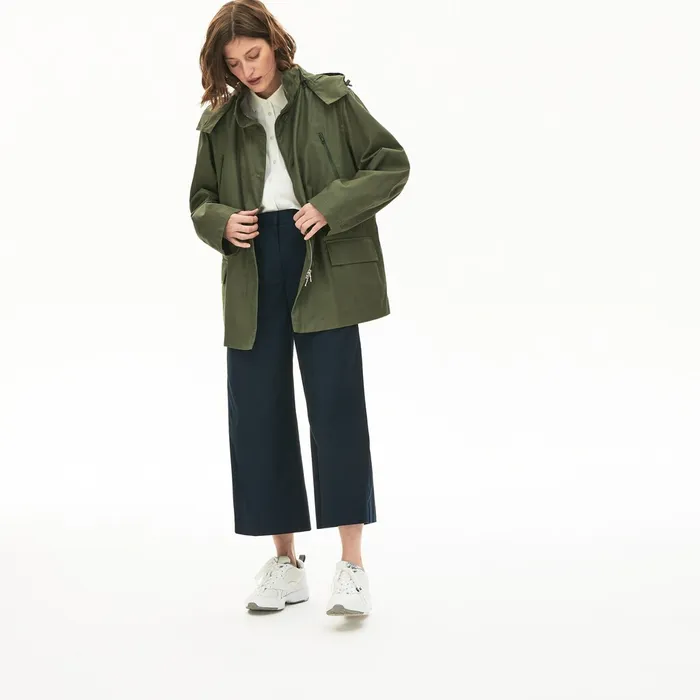Flared WaterResistant Parka Khaki Green Womens Lacoste Jackets and Coats USA