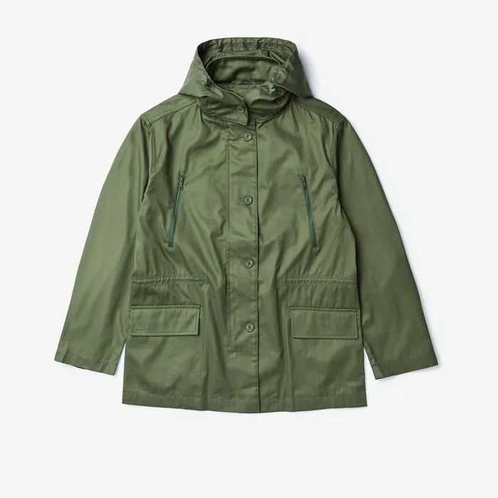 Flared WaterResistant Parka Khaki Green Womens Lacoste Jackets and Coats USA
