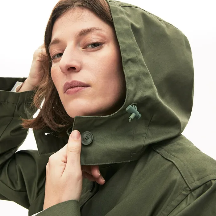 Flared WaterResistant Parka Khaki Green Womens Lacoste Jackets and Coats USA