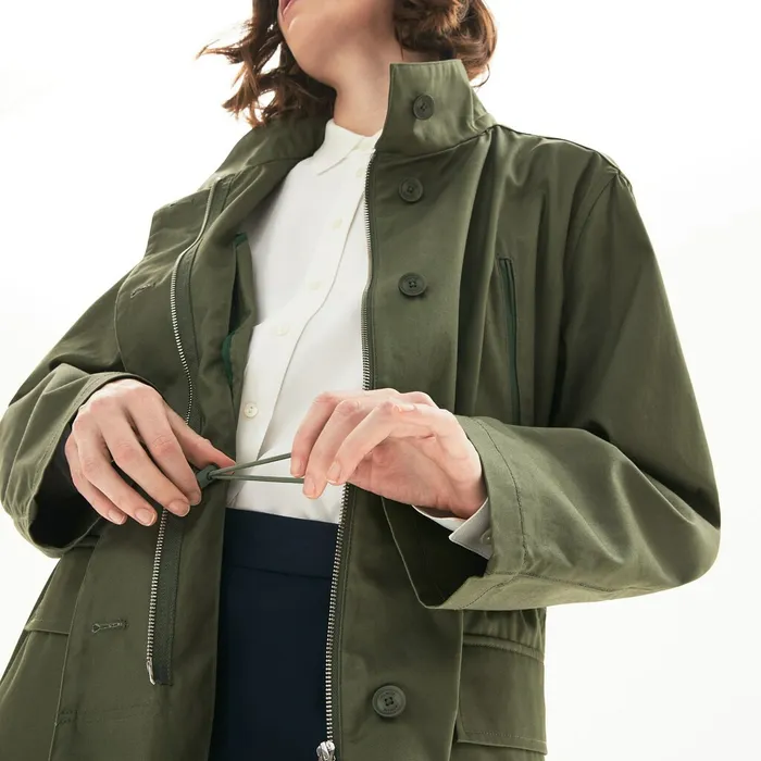 Flared WaterResistant Parka Khaki Green Womens Lacoste Jackets and Coats USA