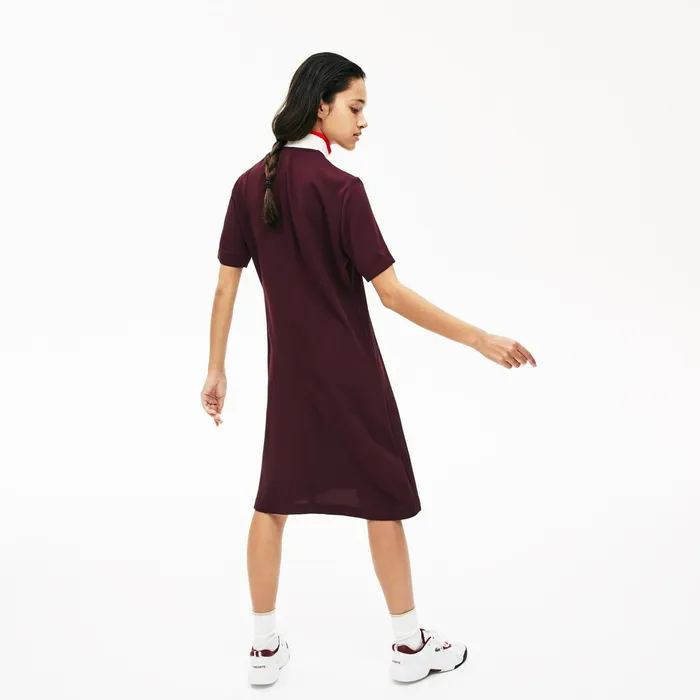 Flared ZipUp Polo Dress BordeauxWhiteRed Womens Lacoste Dresses and Skirts For Sale