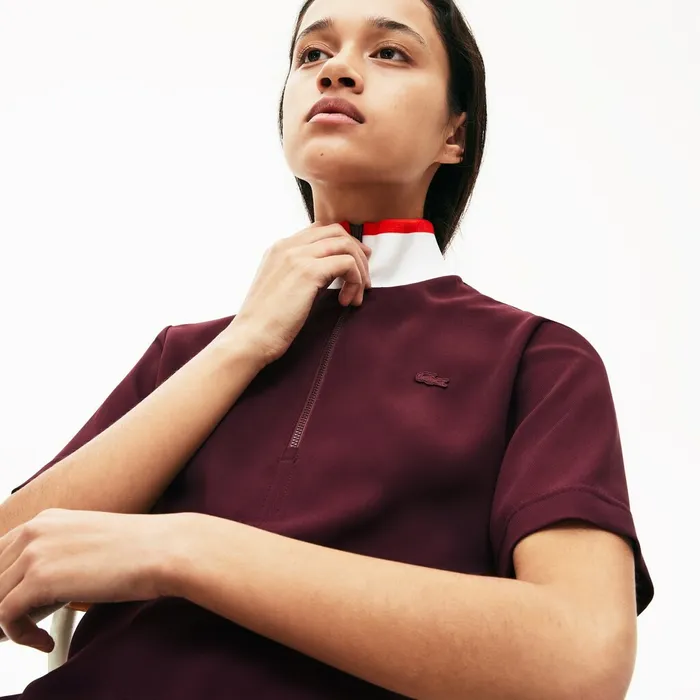 Flared ZipUp Polo Dress BordeauxWhiteRed Womens Lacoste Dresses and Skirts For Sale
