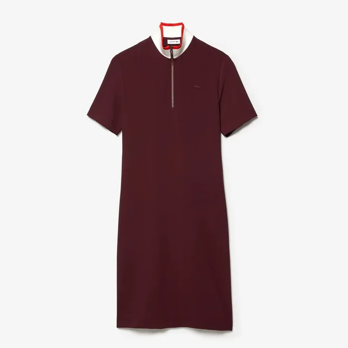 Flared ZipUp Polo Dress BordeauxWhiteRed Womens Lacoste Dresses and Skirts For Sale