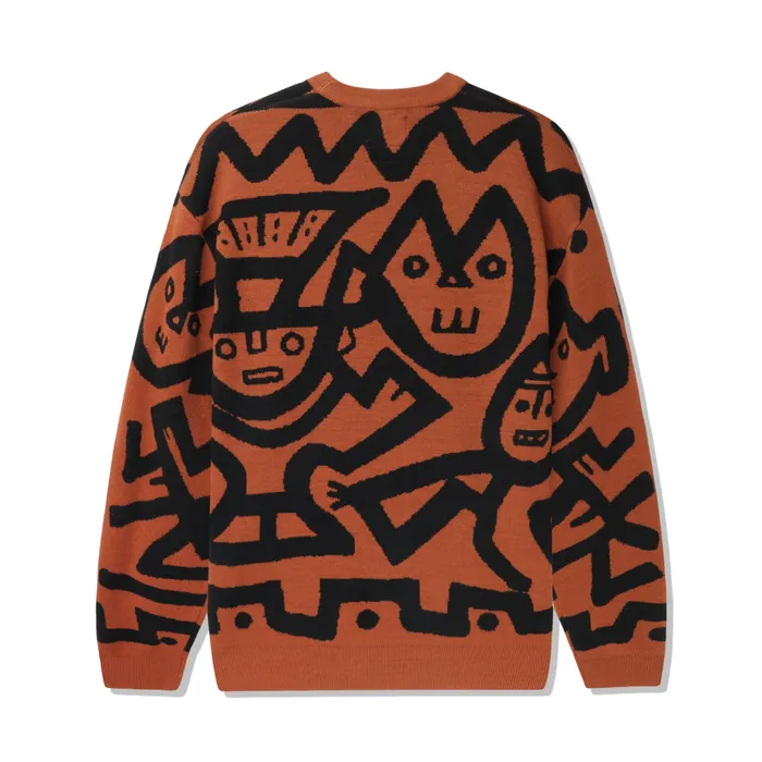 Fleece Men Butter Goods Afro Cuban Knitted Sweater Rust Fleece Men Butter Goods Afro Cuban Knitted Sweater Rust