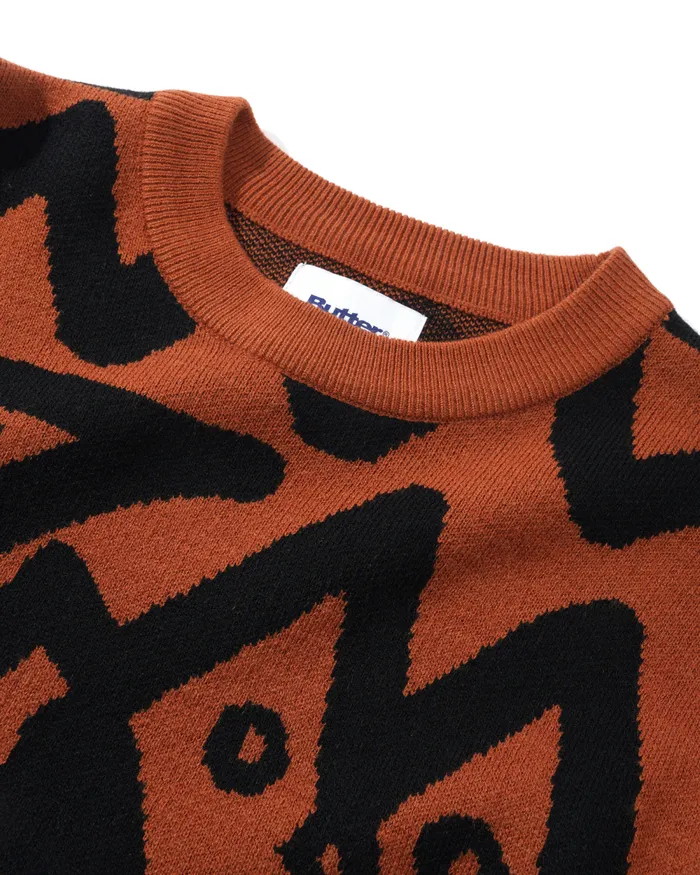 Fleece Men Butter Goods Afro Cuban Knitted Sweater Rust Fleece Men Butter Goods Afro Cuban Knitted Sweater Rust