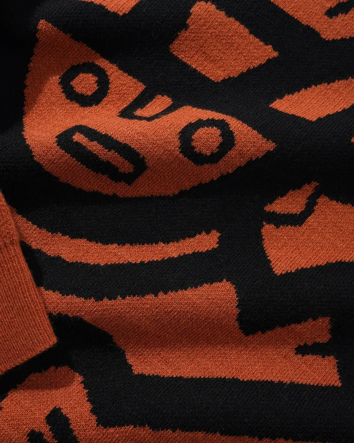 Fleece Men Butter Goods Afro Cuban Knitted Sweater Rust Fleece Men Butter Goods Afro Cuban Knitted Sweater Rust