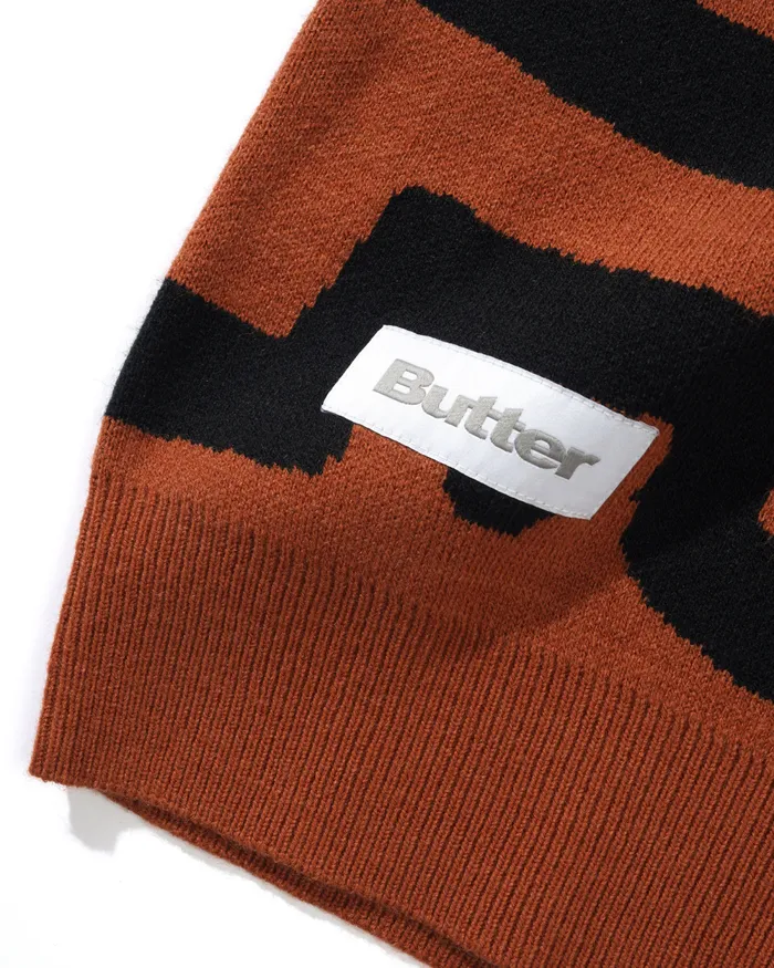 Fleece Men Butter Goods Afro Cuban Knitted Sweater Rust Fleece Men Butter Goods Afro Cuban Knitted Sweater Rust