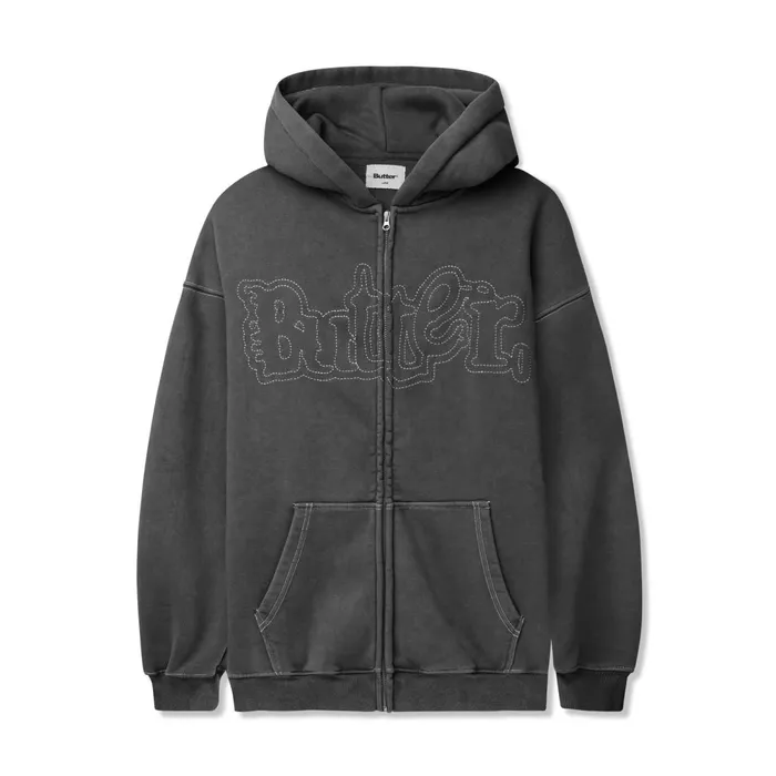 Fleece Men Butter Goods Breakdown ZipThru Hood Washed Black